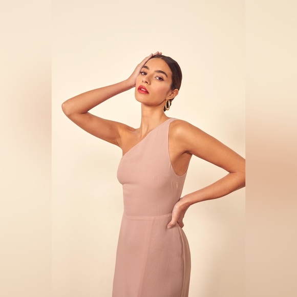 SOLD - REFORMATION Evelyn Dress - Blush One Shoulder Blush Light Pink 2 XS - Picture 4 of 8